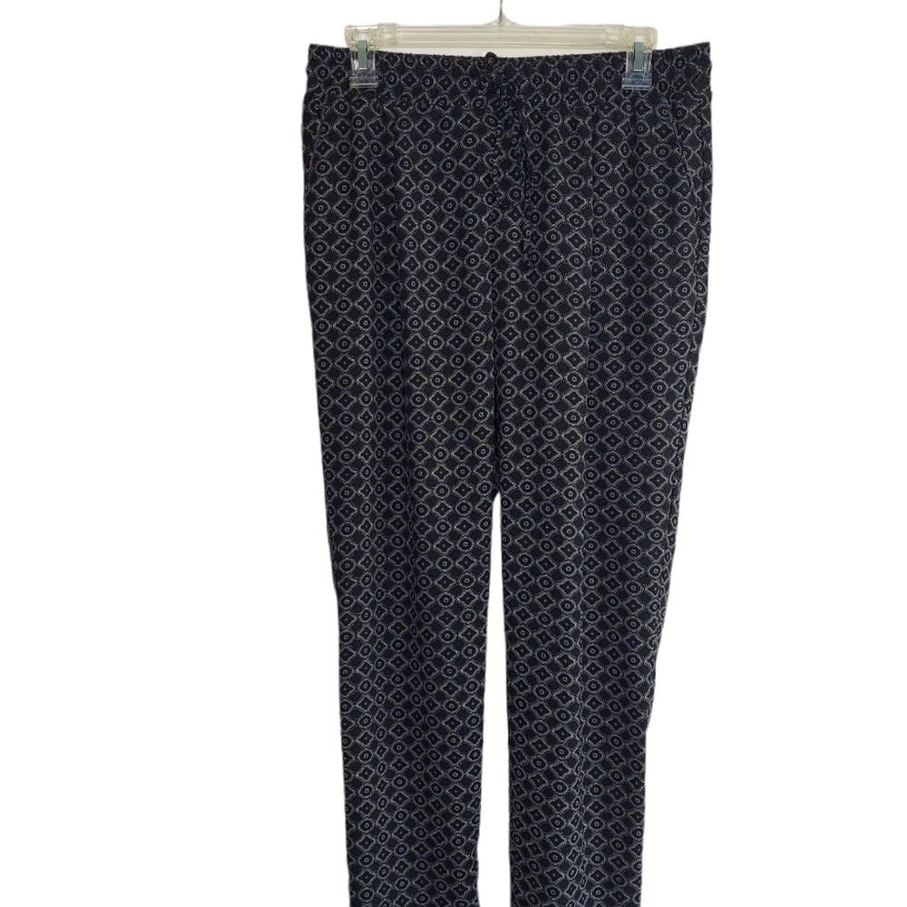 Zac & Rachel Palazzo Pants Medium Elastic Drawstring Waist Black White Geometric